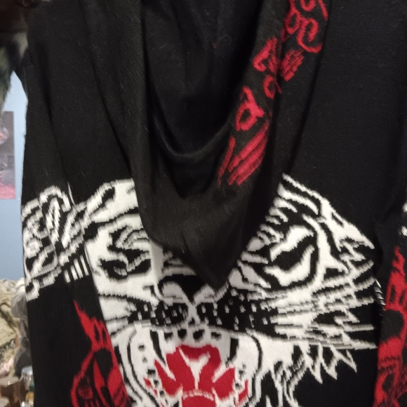 ED HARDY NWT Hooded Wool Blend Knit Sweater Cardigan Vintage Zip Up Lion. L - Picture 10 of 15